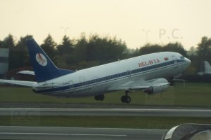 Belavia 308PA Chopin Airport take-off.JPG