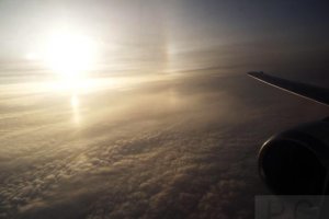 L03804 from Rzeszow to Warsaw 24. 04. 2019 Sun pillar (B 737 LY-MGC; Sun angel)