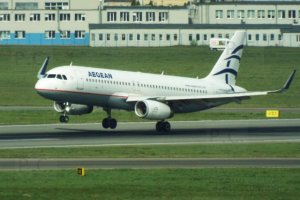 aegean airbus about to touch down at chopin airport.JPG