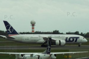 most of lot polish airlines aircraft are white and navy blue.JPG