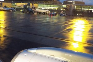 courtyard and chopin airport at night.JPG