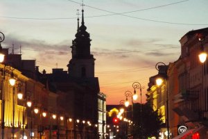 holy cross church warsaw poland night.JPG