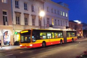 warsaw municipal buses are yellow and red.JPG