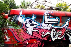 lvov tramway graffiti funny monsters.JPG