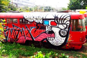 lvov public transport graffiti tramway.JPG
