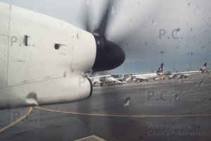 biały samolot z czarnym kołpakiem śmigła